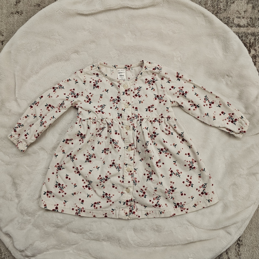Carter's Corduroy Cotron Dress with Red Floral Print